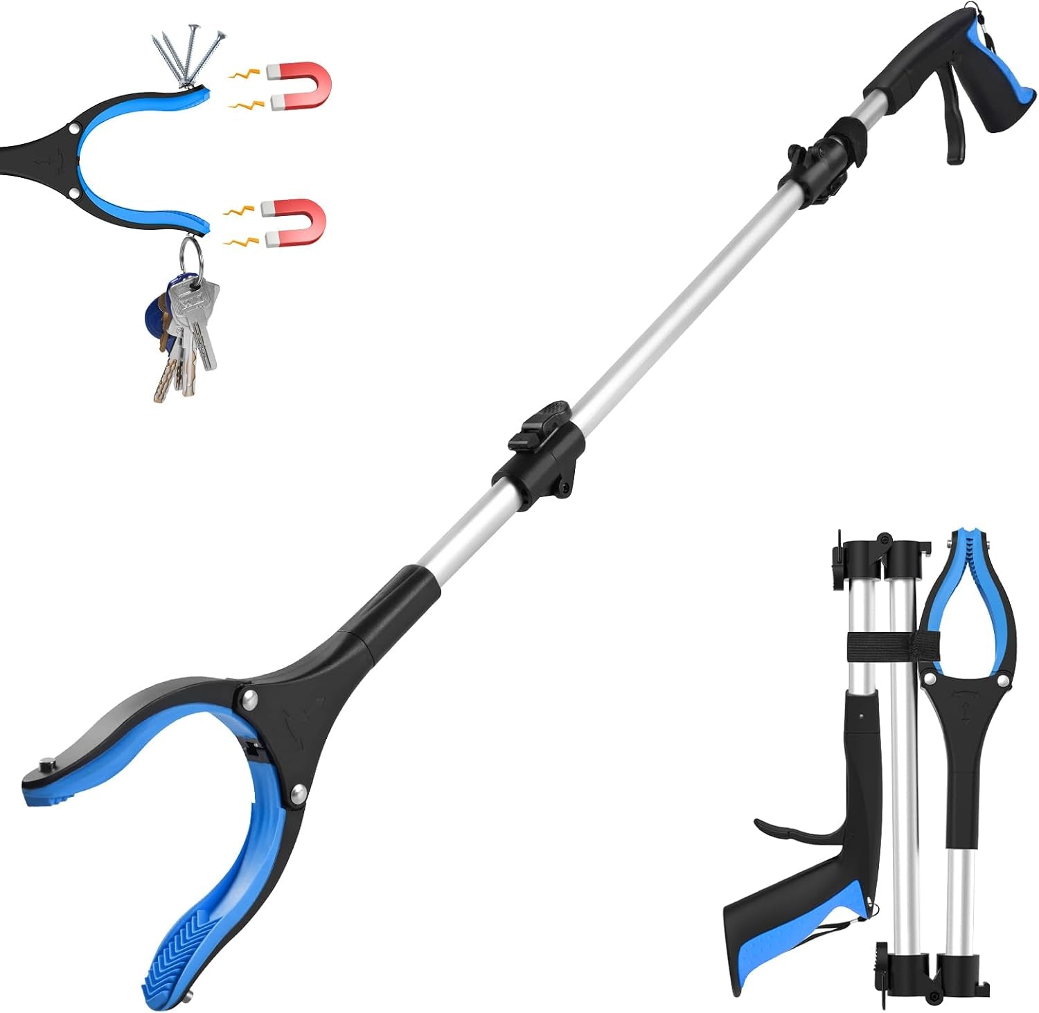 91Cm/36" Litter Pickers Grabber Stick, Helping Hand Grabber for Adults, Disabled, and Elderly, Heavy Duty Pick up Stick, Blue