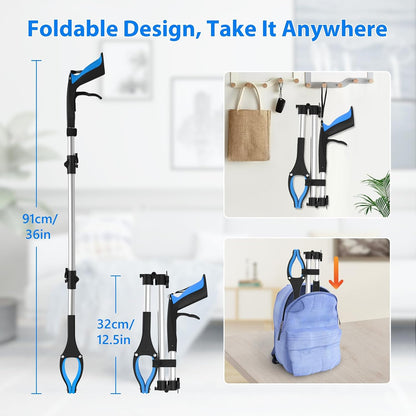 91Cm/36" Litter Pickers Grabber Stick, Helping Hand Grabber for Adults, Disabled, and Elderly, Heavy Duty Pick up Stick, Blue
