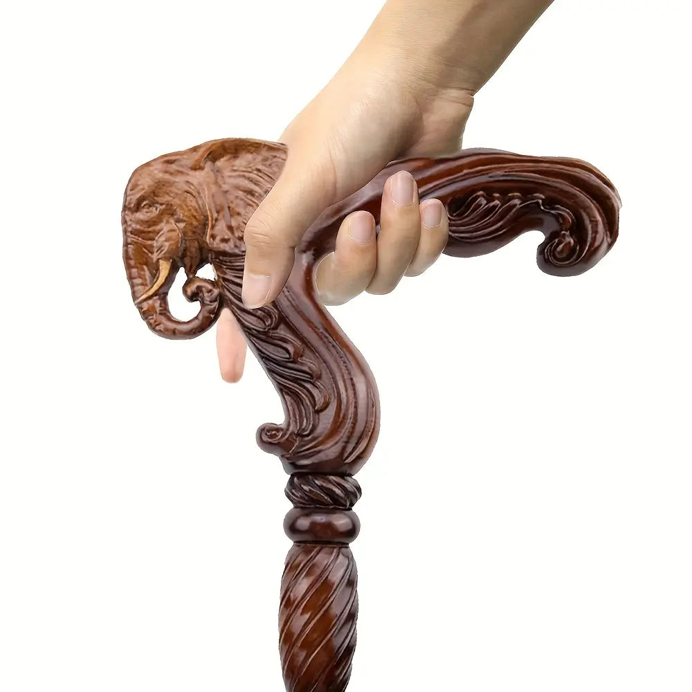 American Elephant Head Wooden Walking Cane - Handcrafted, Ergonomic Grip for Comfort - Unisex Wooden Sculpted Cane - Stylish Wooden Walking Stick Summerwins-#Summerwins#Dealsforyoudays#Father'Sdaygift Tool Equipment