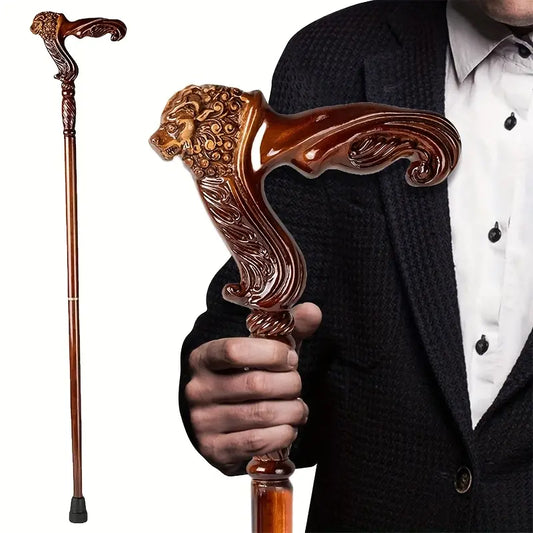 Vintage Lion Head Walking Cane, Elegant Wood Scepter with Ergonomic Grip, Unisex Style Fit for Role-Play, Decorative Vintage Couple Prop & Thoughtful Gift, Luxury Hiking Sticks, Hiking / Light Outdoor, Wooden Feels Solid and Refined, Comfortable Grip